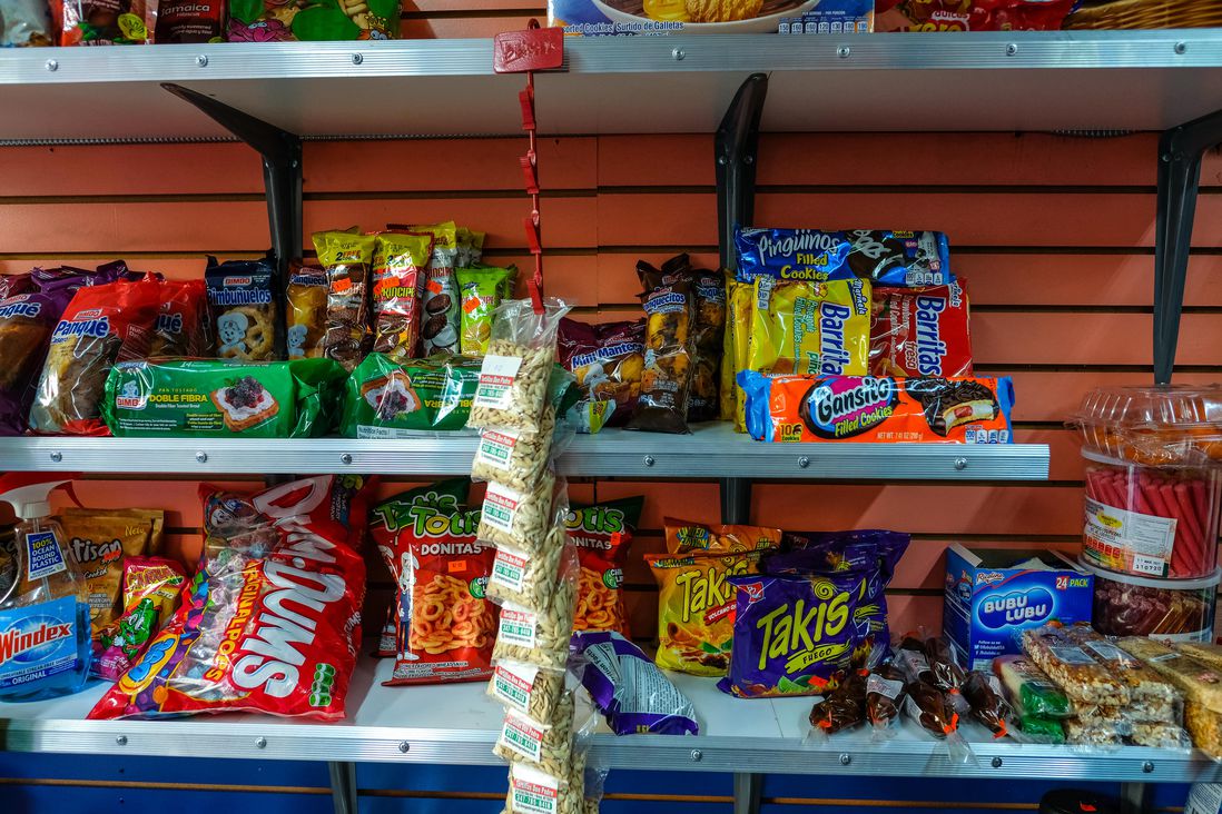 interior shelf with snacks